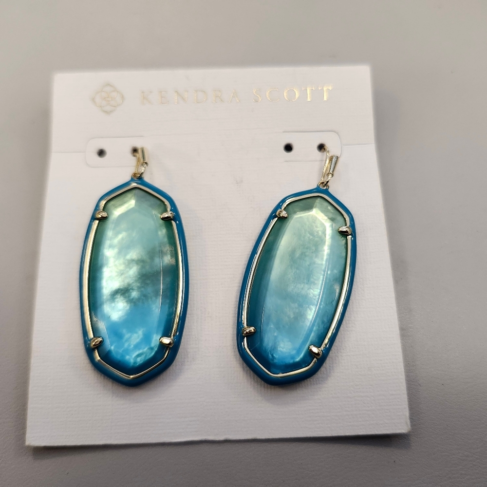 NWT Kendra Scott Gold-Tone Elle Enamel Framed Earrings in Sea Green Chrysocolla